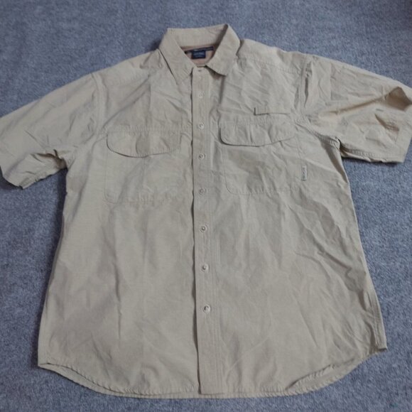 Ex Officio Mens Shirt L Beige Solid Short Sleeve Vented Cotton Nylon Blend - Picture 1 of 8